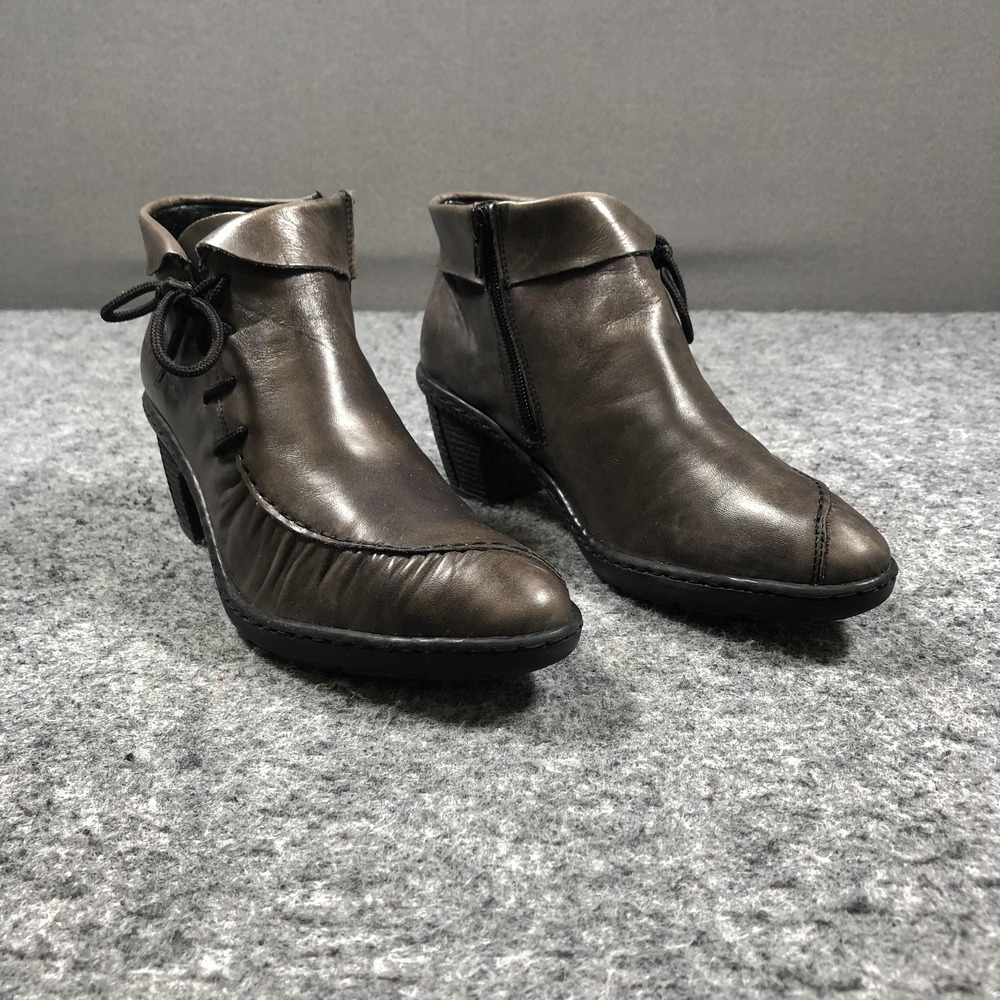 Rieker Rebecca Ankle Boots Womens 9 Brown Leather Zip Block Heel Lined Booties